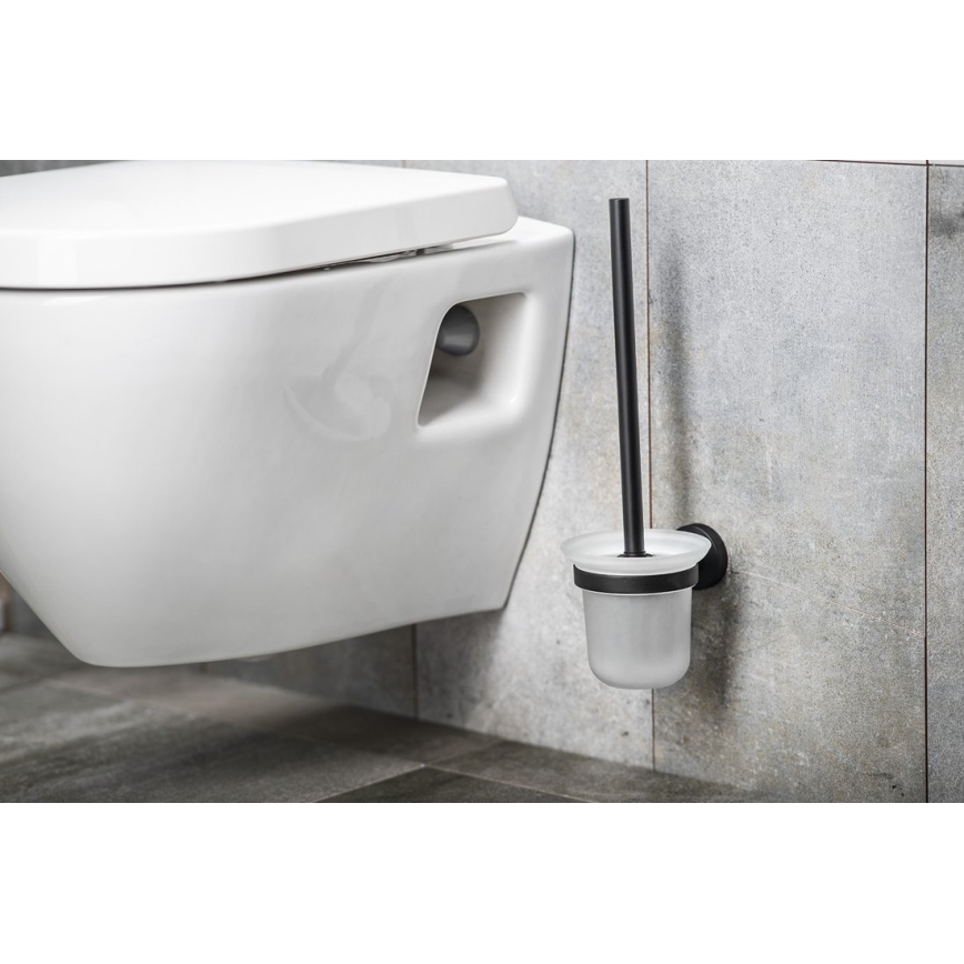 Aqualine - Επιτοίχια βούρτσα τουαλέτας SAMBA γαλακτώδες γυαλί/ματ μαύρο