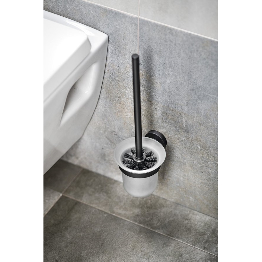 Aqualine - Επιτοίχια βούρτσα τουαλέτας SAMBA γαλακτώδες γυαλί/ματ μαύρο
