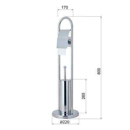 Aqualine - Επιδαπέδια βούρτσα τουαλέτας με θήκη για χαρτί υγείας SAMBA 80x22 cm γυαλιστερό χρώμιο
