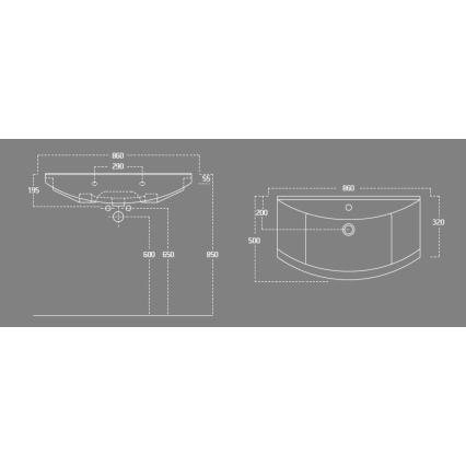 Aqualine - Εντοιχισμένος νιπτήρας ZERO 86x50 cm κεραμικός/λευκός