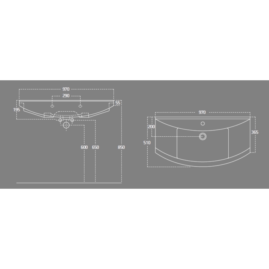 Aqualine - Ενθετός νιπτήρας ZERO 97x51 εκ. κεραμικός/λευκός