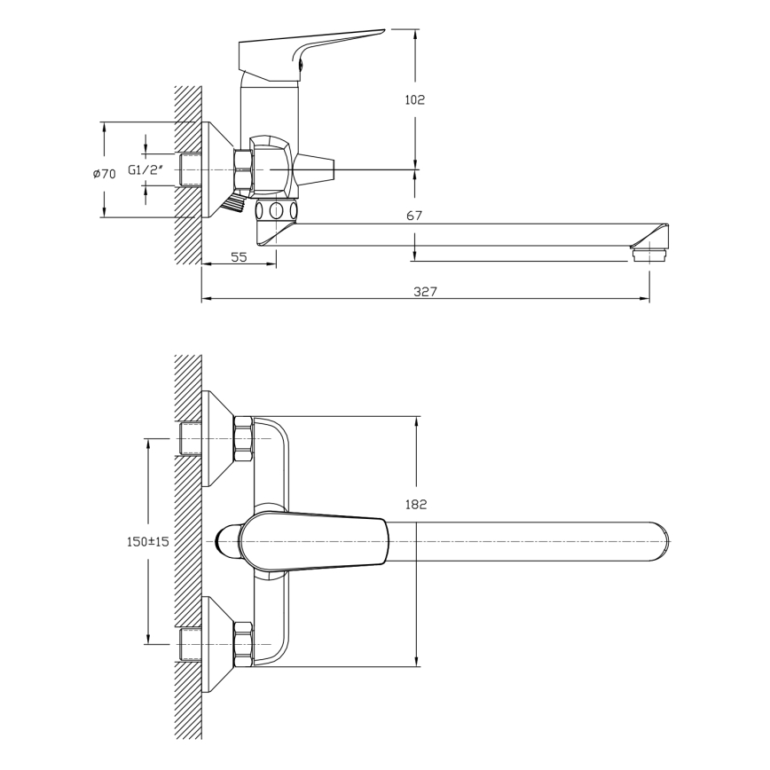 Aqualine - Βαλβίδα νιπτήρος/μπαταρία ντους LOTTA γυαλιστερό χρώμιο