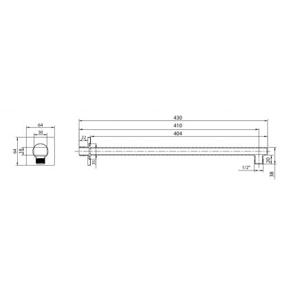 Aqualine - Βραχίονας ντους γωνιακός 40,4 cm γυαλιστερό χρώμιο