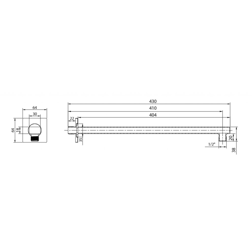 Aqualine - Βραχίονας ντους γωνιακός 40,4 cm γυαλιστερό χρώμιο