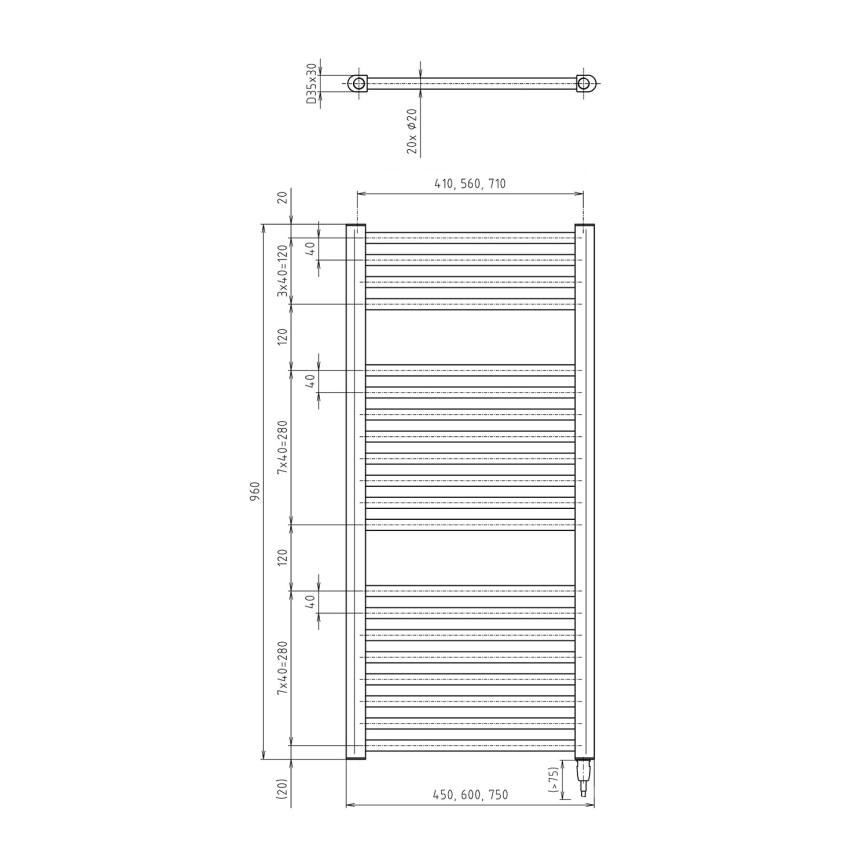 Aqualine - Ηλεκτρική πετσετοκρεμάστρα μπάνιου  DIRECT-E 300W/230V 96 cm λευκό ευθεία
