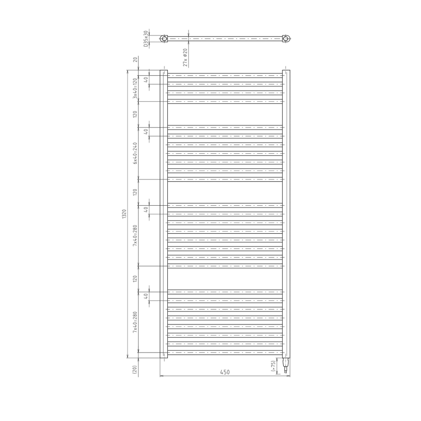 Aqualine - Ηλεκτρική πετσετοκρεμάστρα μπάνιου  DIRECT-E 400W/230V 132 cm λευκό ευθεία