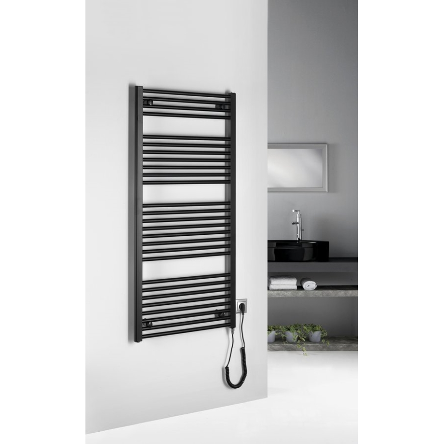 Aqualine - Ηλεκτρική πετσετοκρεμάστρα μπάνιου  DIRECT-E 600W/230V 132 cm ματ μαύρο ευθεία