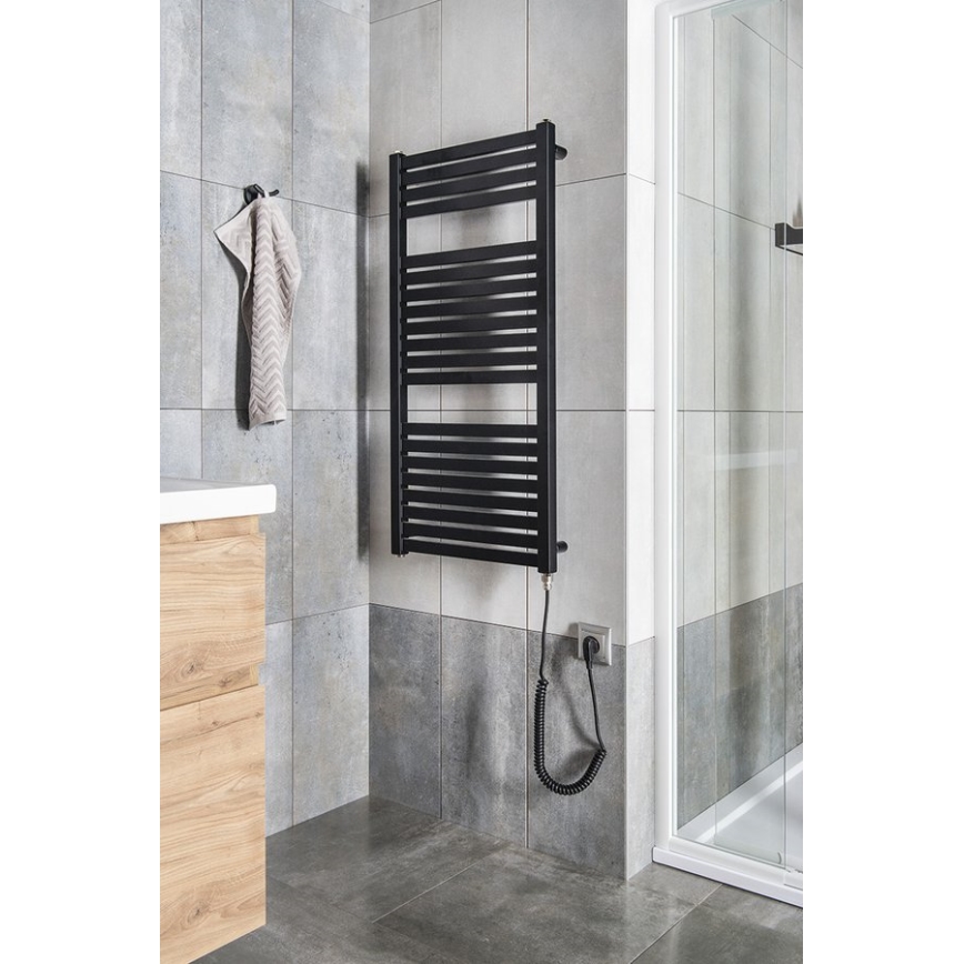 Aqualine - Ηλεκτρική πετσετοκρεμάστρα μπάνιου TONDI-E 300W/230V 97 cm ματ μαύρο ευθεία