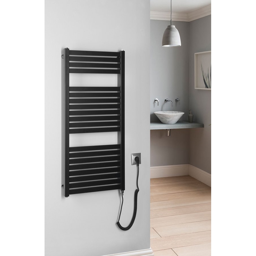 Aqualine - Ηλεκτρική πετσετοκρεμάστρα μπάνιου TONDI-E 300W/230V 97 cm ματ μαύρο ευθεία