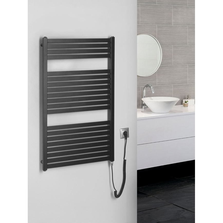 Aqualine - Ηλεκτρική πετσετοκρεμάστρα μπάνιου  TONDI-E 400W/230V 97 cm ματ μαύρο ευθεία