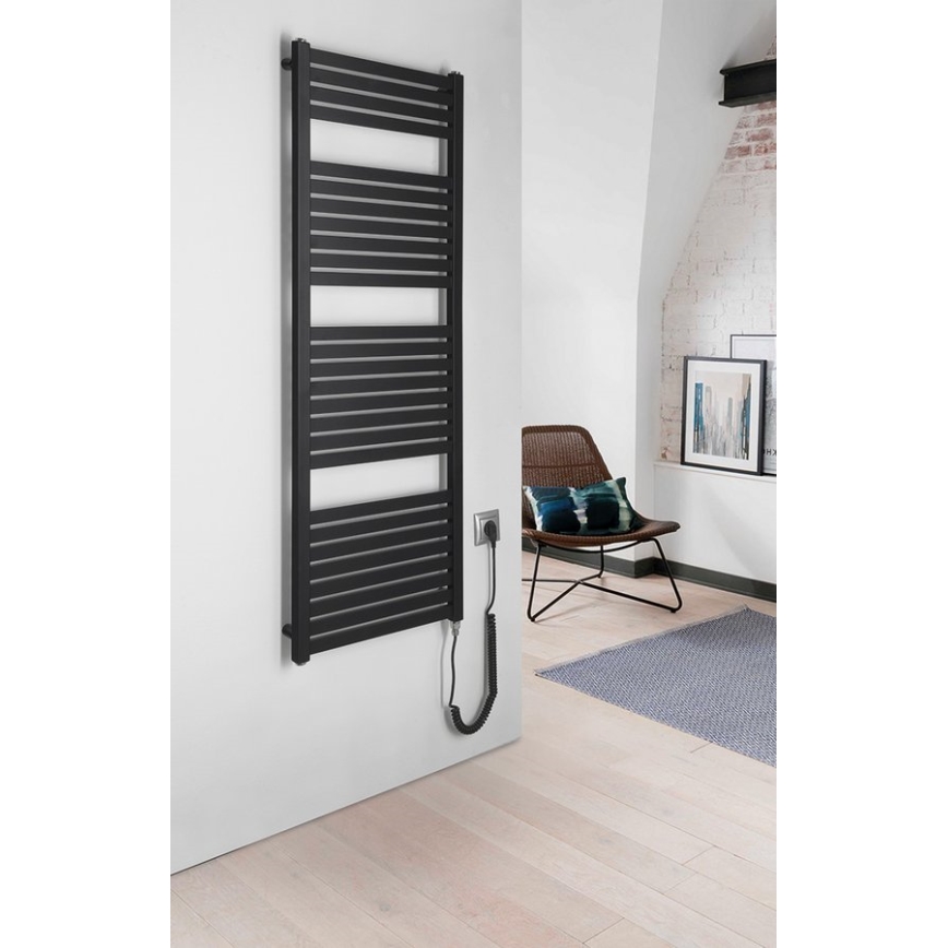 Aqualine - Ηλεκτρική πετσετοκρεμάστρα μπάνιου TONDI-E 500W/230V 133 cm ματ μαύρο ευθεία