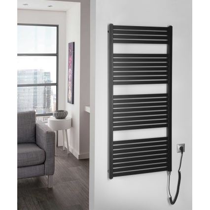 Aqualine - Ηλεκτρική πετσετοκρεμάστρα μπάνιου TONDI-E 600W/230V 133 cm ματ μαύρο ευθεία