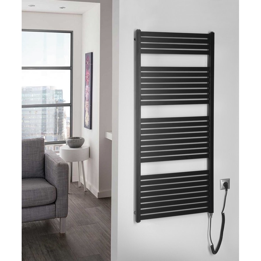 Aqualine - Ηλεκτρική πετσετοκρεμάστρα μπάνιου TONDI-E 600W/230V 133 cm ματ μαύρο ευθεία