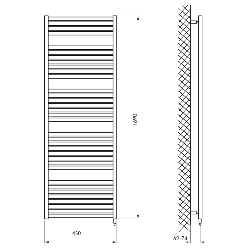 Aqualine -Ηλεκτρική πετσετοκρεμάστρα μπάνιου TONDI-E 600W/230V 169 cm ματ μαύρο ευθεία