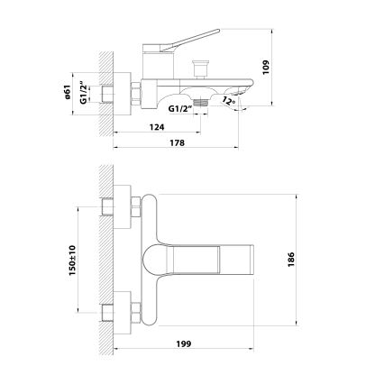 Aqualine - Μπαταρία μπανιέρας BOLERO γυαλιστερό χρώμιο