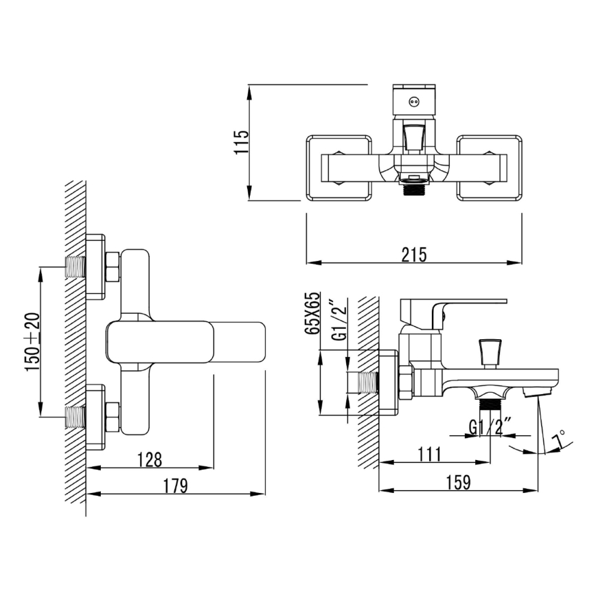 Aqualine - Μπαταρία μπανιέρας FACTOR γυαλιστερό χρώμιο