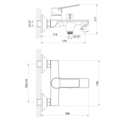 Aqualine - Μπαταρία μπανιέρας SINTRA γυαλιστερό χρώμιο