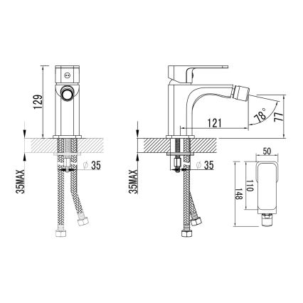 Aqualine - Μπαταρία μπιντέ FACTOR γυαλιστερό χρώμιο