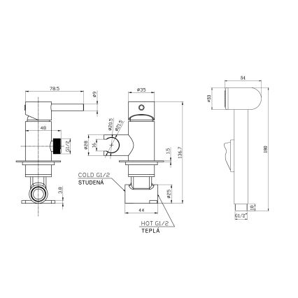 Aqualine - Μπαταρία μπιντέ εντοιχισμού με ντους ματ μαύρο