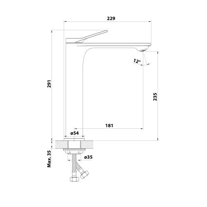 Aqualine - Μπαταρία νιπτήρα BOLERO 29 cm γυαλιστερό χρώμιο