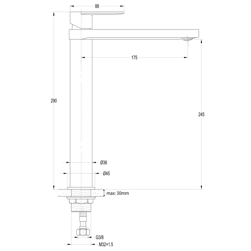 Aqualine - Μπαταρία νιπτήρος DAPHNE 29 cm ματ μαύρο