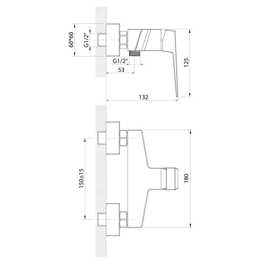 Aqualine - Μπαταρία ντους RITMO γυαλιστερό χρώμιο