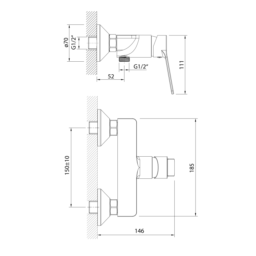 Aqualine - Μπαταρία ντους SINTRA γυαλιστερό χρώμιο