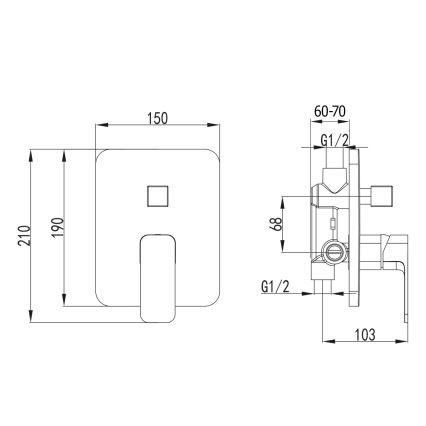 Aqualine - Μπαταρία ντους εντοιχισμού FACTOR γυαλιστερό χρώμιο