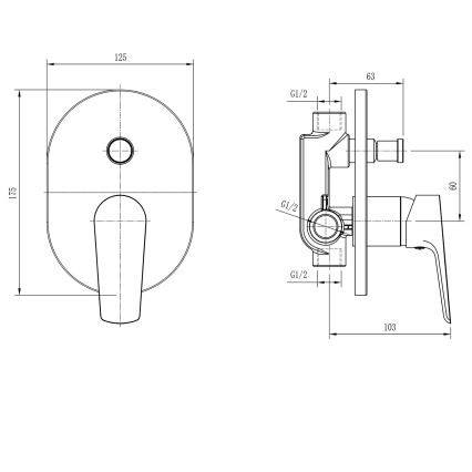 Aqualine - Μπαταρία ντους εντοιχισμού LOTTA ματ μαύρο