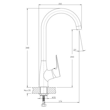 Aqualine - Μπαταρία νεροχύτη LOTTA σε γυαλιστερό χρώμιο