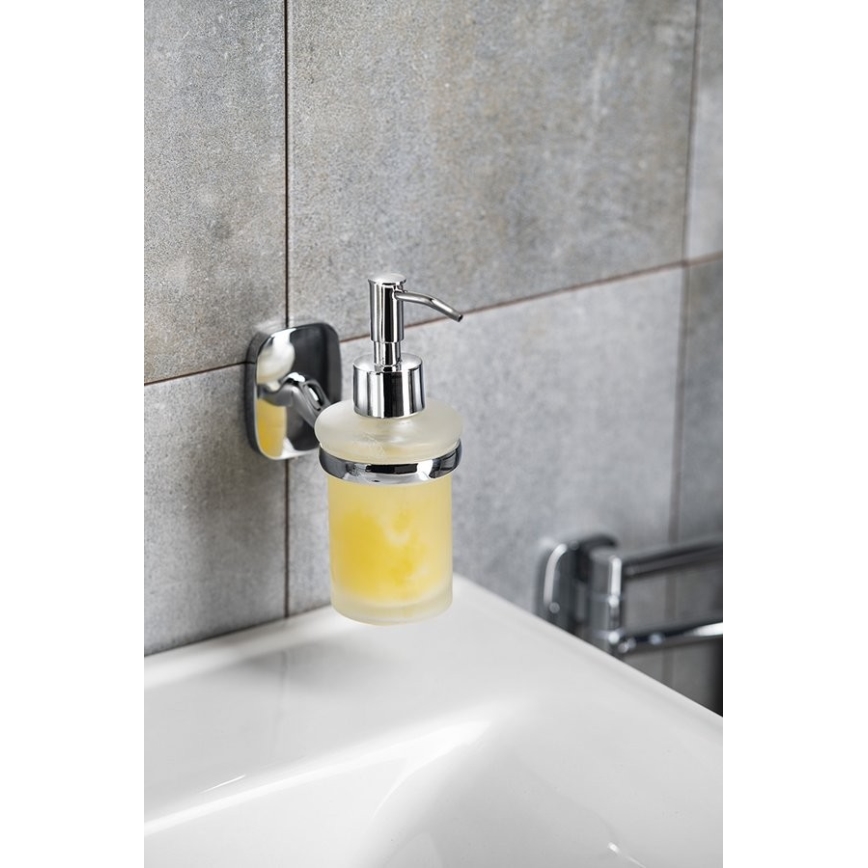 Aqualine - Ντισπένσερ υγρού σαπουνιού τοίχου RUMBA 160 mm γαλακτερό Γυαλί/γυαλιστερό χρώμιο