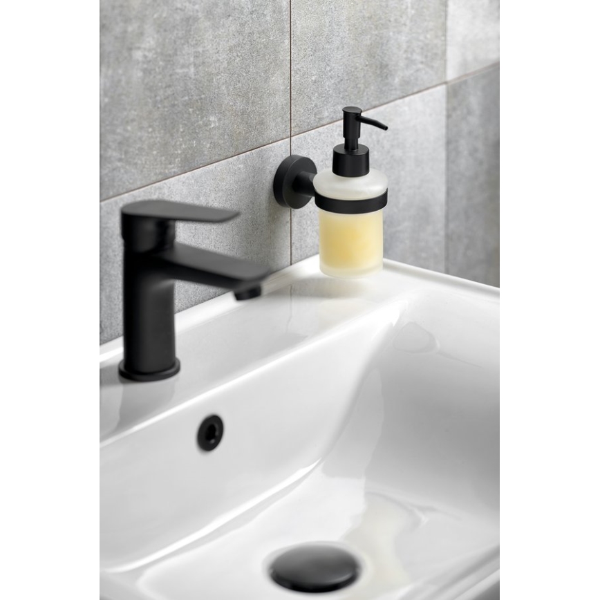 Aqualine - Ντισπένσερ υγρού σαπουνιού τοίχου SAMBA 150 ματ γαλακτερό Γυαλί/ματ μαύρο