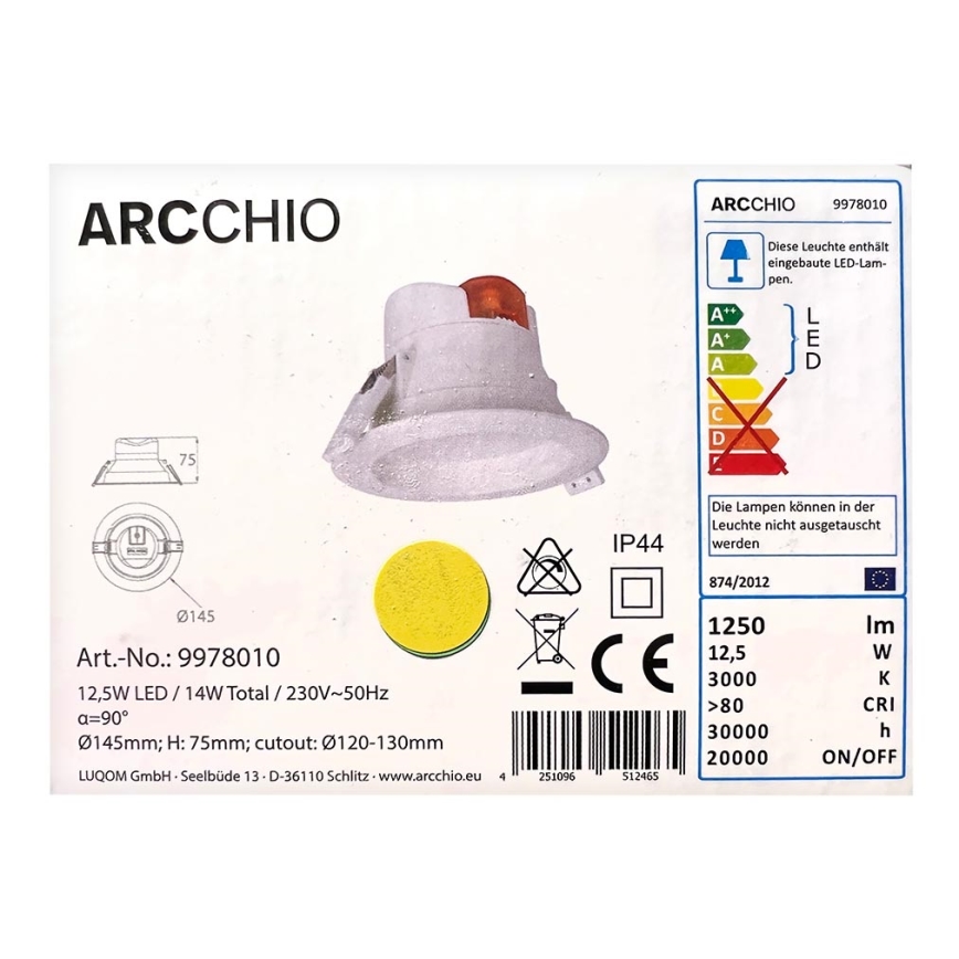 Arcchio - Κρεμαστό φωτιστικό οροφής μπάνιου LED ARIAN LED/12,5W/230V IP44