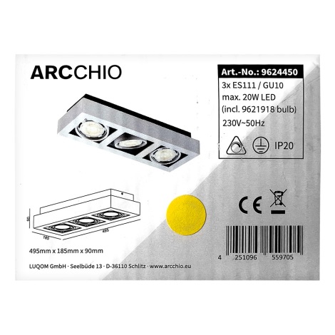 Arcchio - Φωτιστικό οροφής LED RONKA 3xGU10/11,5W/230V