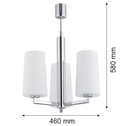 Argon 1224 - Κρεμαστό φωτιστικό οροφής τρίφωτο CAMELOT 3xE27/15W/230V γυαλιστερό χρώμιο