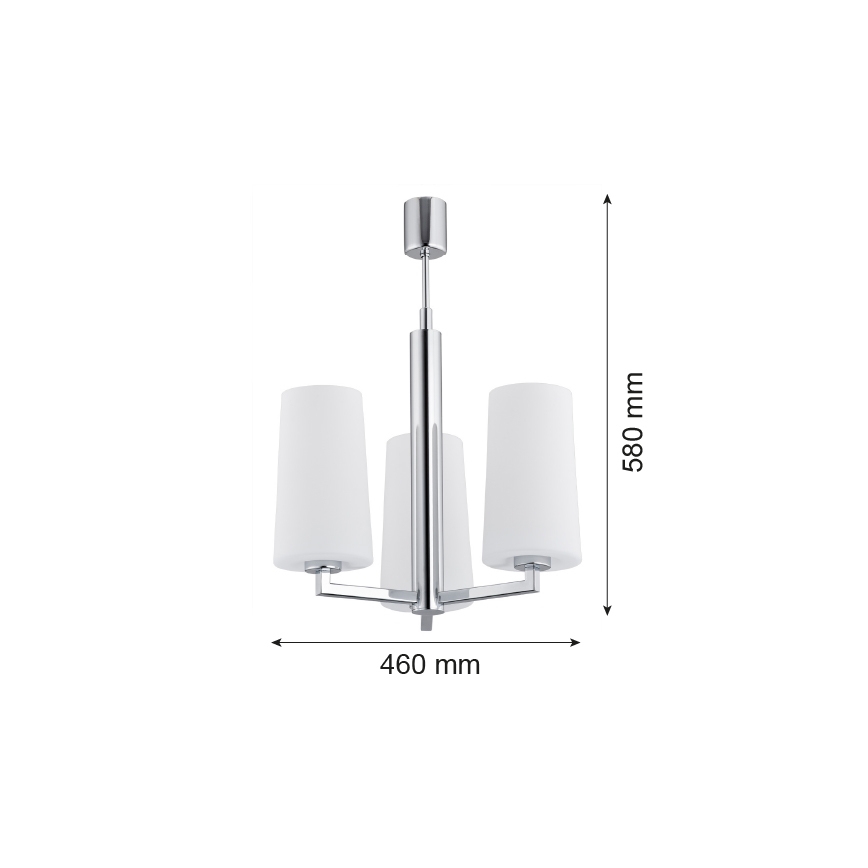 Argon 1224 - Κρεμαστό φωτιστικό οροφής τρίφωτο CAMELOT 3xE27/15W/230V γυαλιστερό χρώμιο