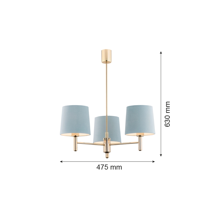 Argon 1484 - Κρεμαστό φωτιστικό οροφής PONTE 3xE27/15W/230V μπλε/ορείχαλκο