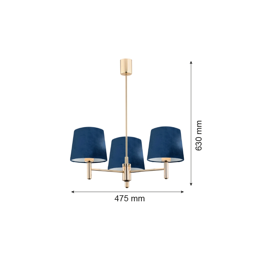 Argon 1485 - Κρεμαστό φωτιστικό οροφής τρίφωτο PONTE 3xE27/15W/230V μπλε/ορείχαλκος
