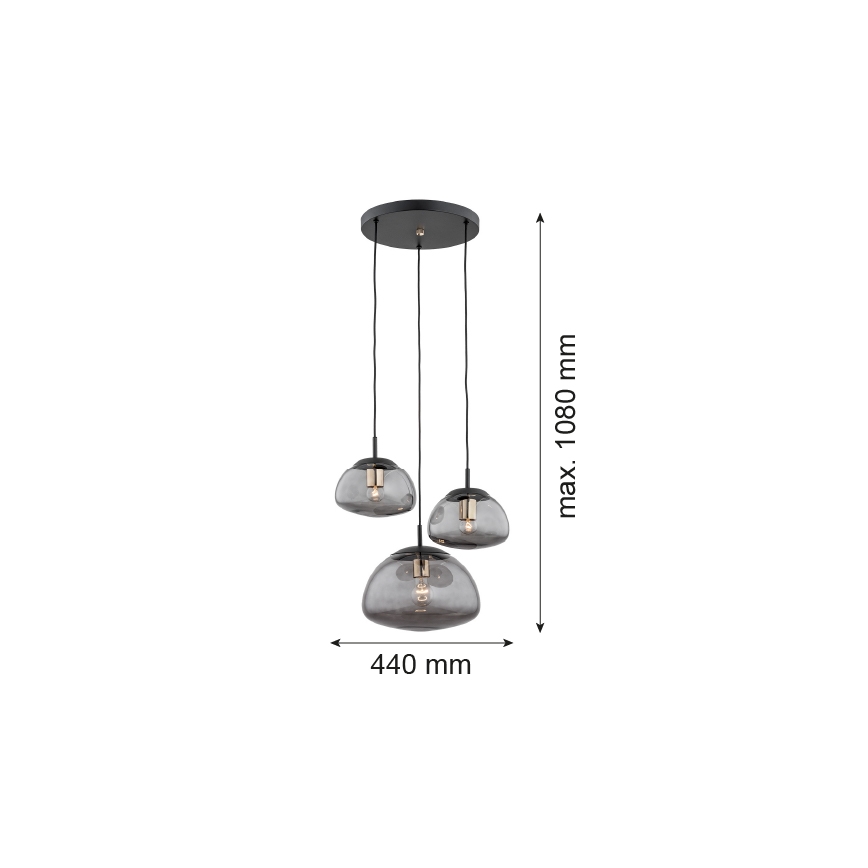 Argon 1493 - Κρεμαστό φωτιστικό οροφής τρίφωτο TRINI 3xE27/15W/230V μαύρο