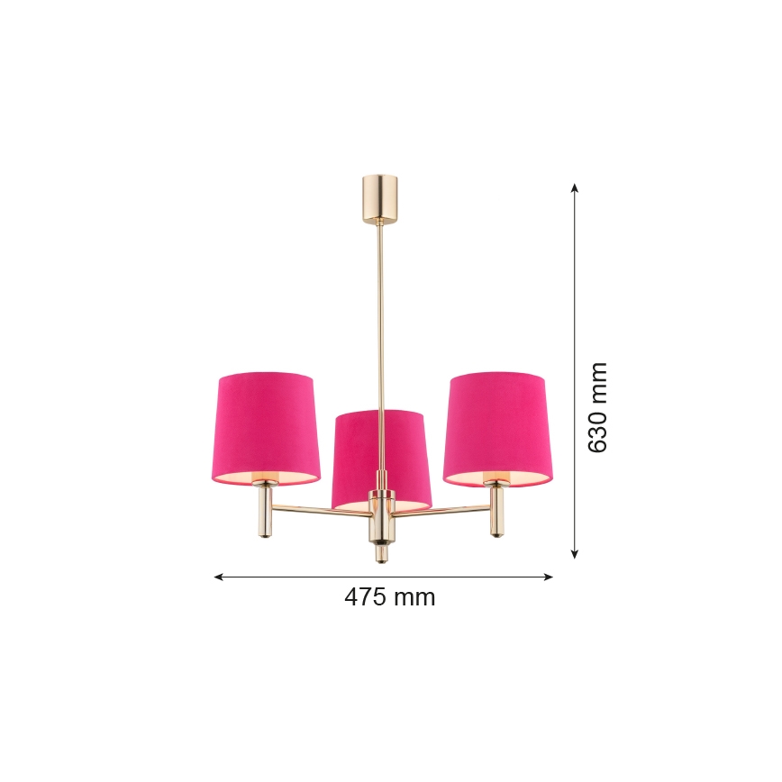 Argon 1498 -Κρεμαστό φωτιστικό τρίφωτο PONTE 3xE27/15W/230V ροζ/ορείχαλκος