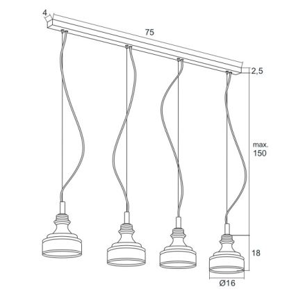 Argon 1650 - Πολύφωτο LED σε σχοινί TULUZA 4xLED/5W/230V