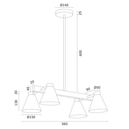 Argon 1773 -Κρεμαστό φωτιστικό οροφής AVALONE 4xE27/15W/230V λευκό/χρυσό