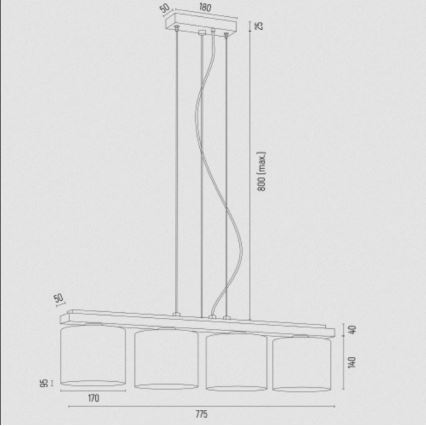 Argon 1814 - Κρεμαστό φωτιστικό οροφής CANOA 4xE27/15W/230V μαύρο