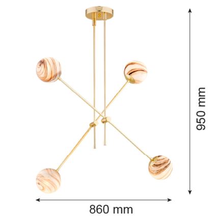 Argon 1840 - Κρεμαστό φωτιστικό ABSOS 4xE14/7W/230V αλαβάστρο χρυσαφί