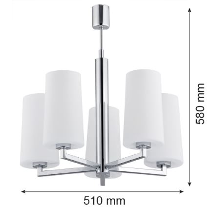 Argon 2053 - Κρεμαστό φωτιστικό οροφής πολύφωτο CAMELOT 5xE27/15W/230V γυαλιστερό χρώμιο