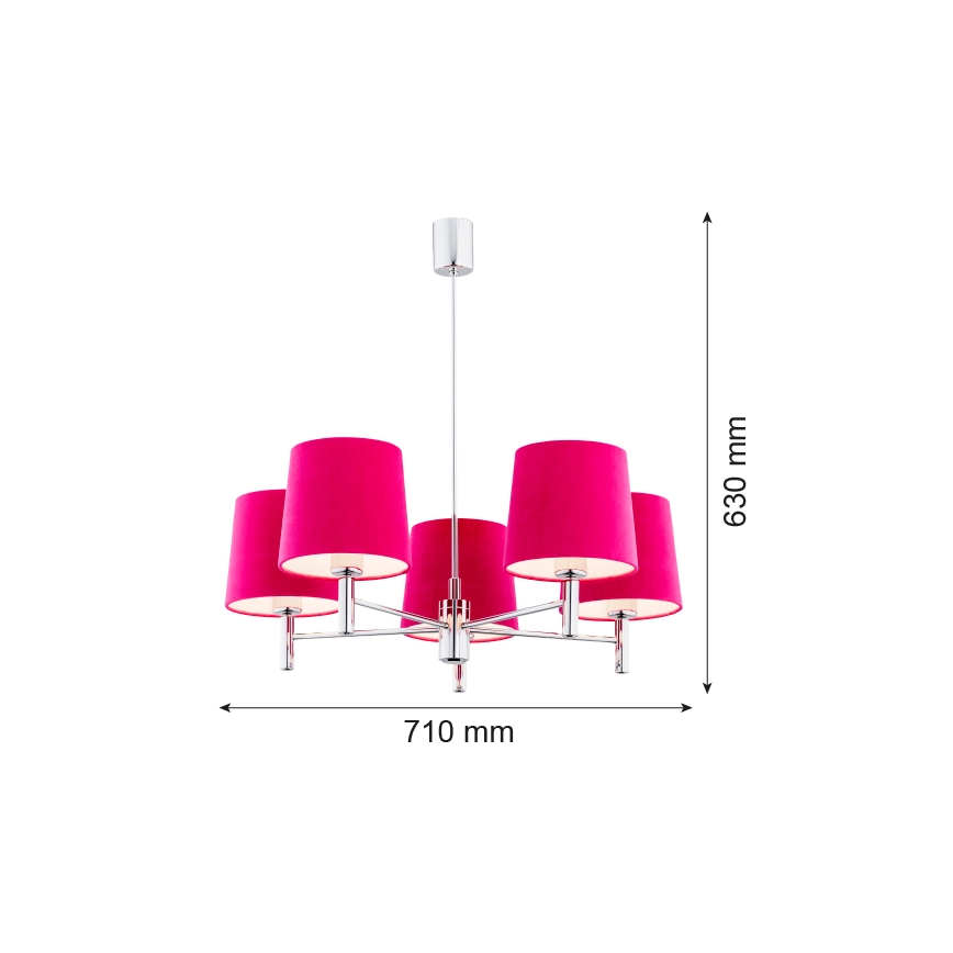 Argon 2075 - Κρεμαστό φωτιστικό πολύφωτο BOLZANO 5xE27/15W/230V ροζ/γυαλιστερό χρώμιο