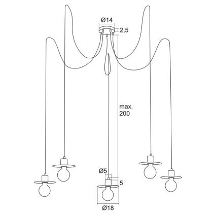 Argon 2078 - Κρεμαστό φωτιστικό οροφής CORSO 5xE27/15W/230V spider μαύρο