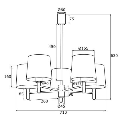 Argon 2085 - Πολύφωτο PONTE 5xE27/15W/230V μπρούτζινο/μπλε