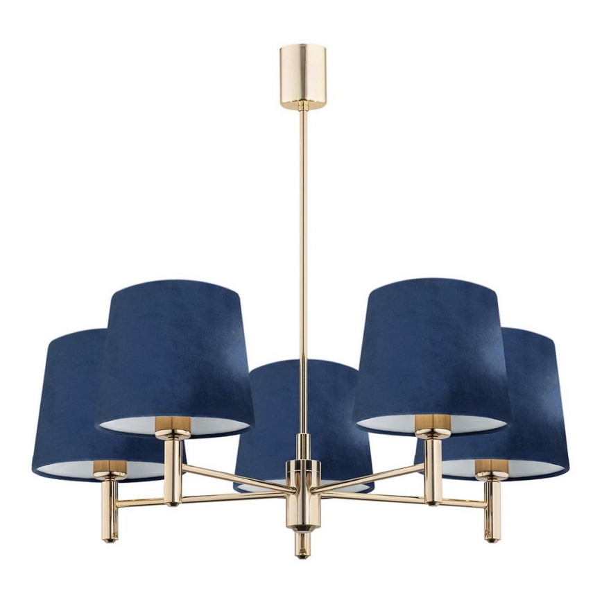 Argon 2086 - Φωτιστικό οροφής PONTE 5xE27/15W/230V ορείχαλκος/μπλε