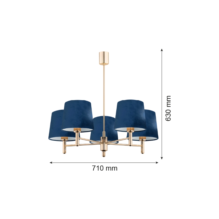 Argon 2086 - Κρεμαστό φωτιστικό πολύφωτο PONTE 5xE27/15W/230V μπλε/ορείχαλκος